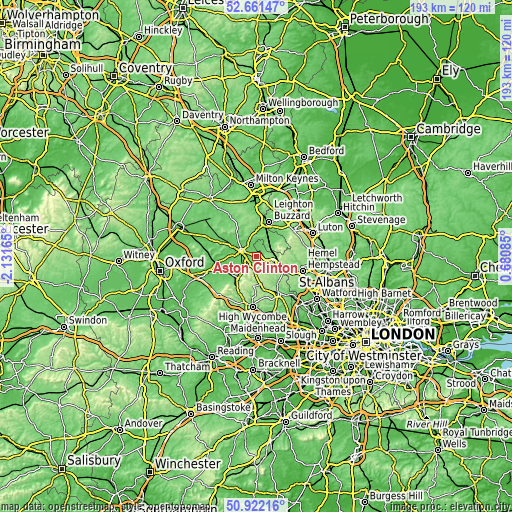 Topographic map of Aston Clinton