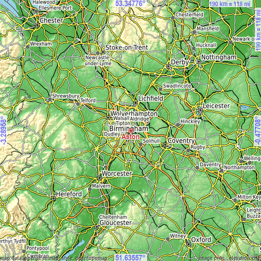 Topographic map of Aston