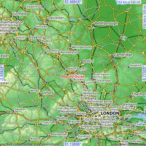 Topographic map of Aspley Guise