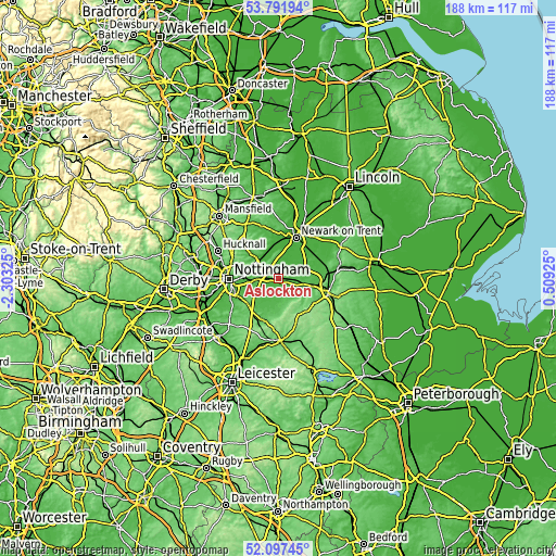 Topographic map of Aslockton