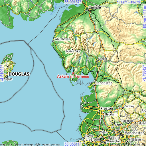 Topographic map of Askam in Furness