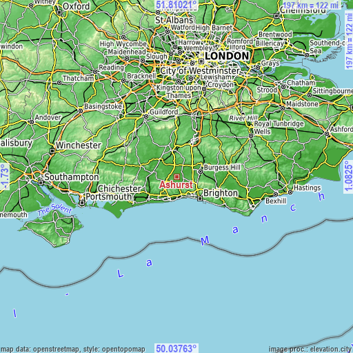 Topographic map of Ashurst