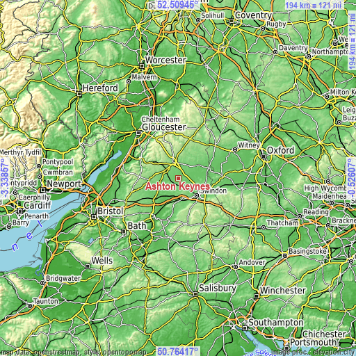 Topographic map of Ashton Keynes