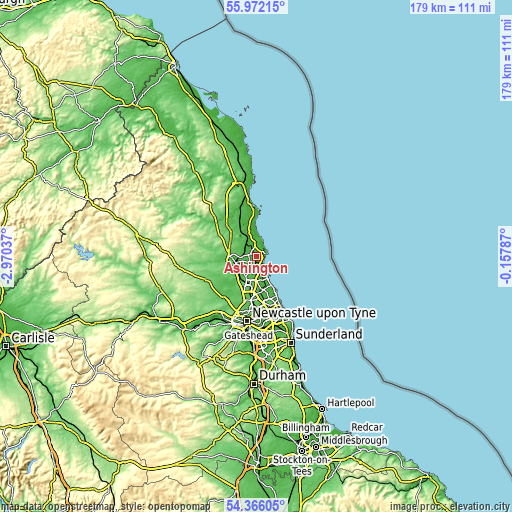 Topographic map of Ashington