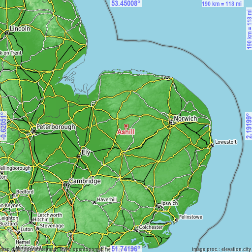 Topographic map of Ashill