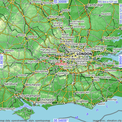 Topographic map of Ashford