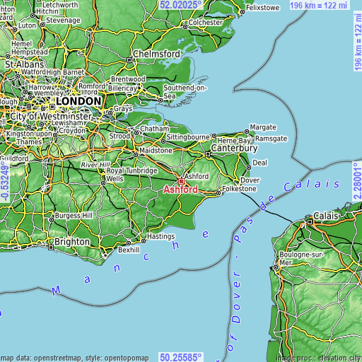 Topographic map of Ashford