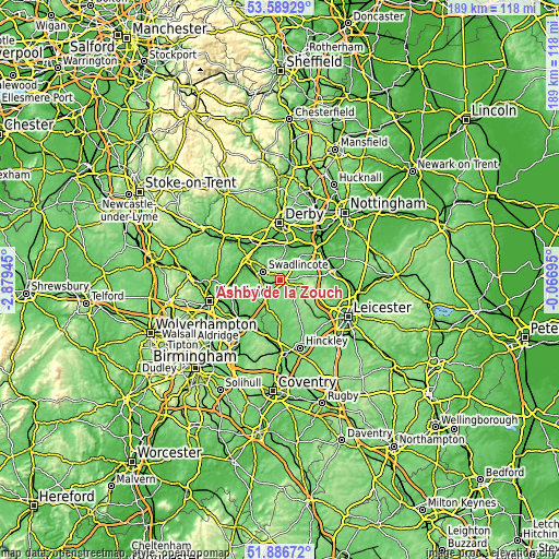 Topographic map of Ashby de la Zouch