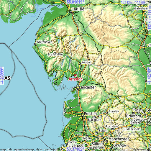 Topographic map of Arnside