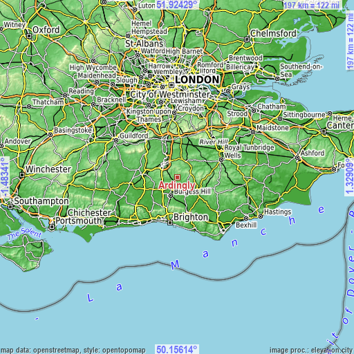 Topographic map of Ardingly