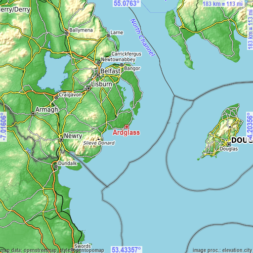 Topographic map of Ardglass