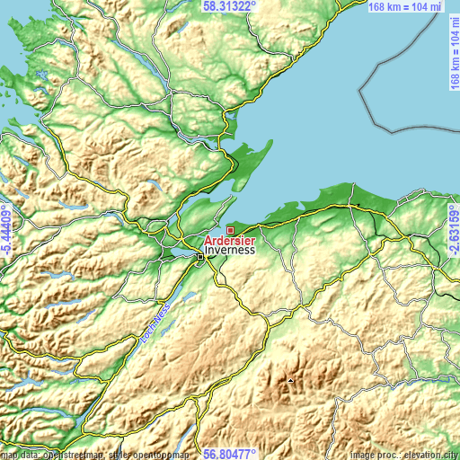Topographic map of Ardersier