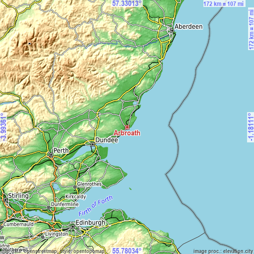 Topographic map of Arbroath