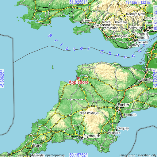 Topographic map of Appledore