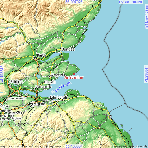 Topographic map of Anstruther