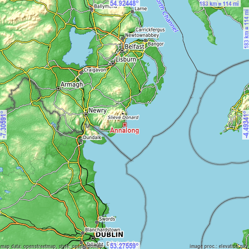 Topographic map of Annalong