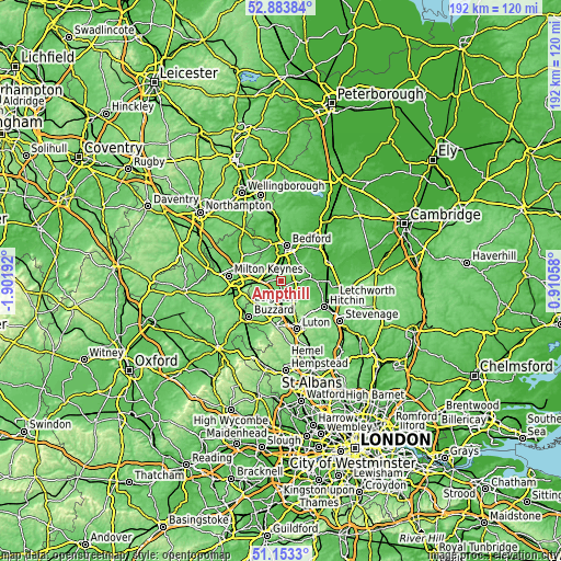 Topographic map of Ampthill