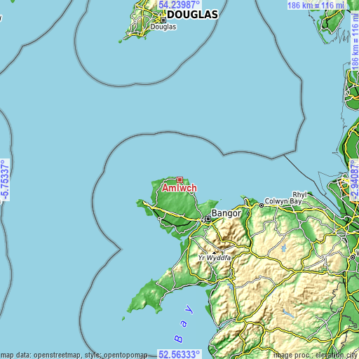 Topographic map of Amlwch