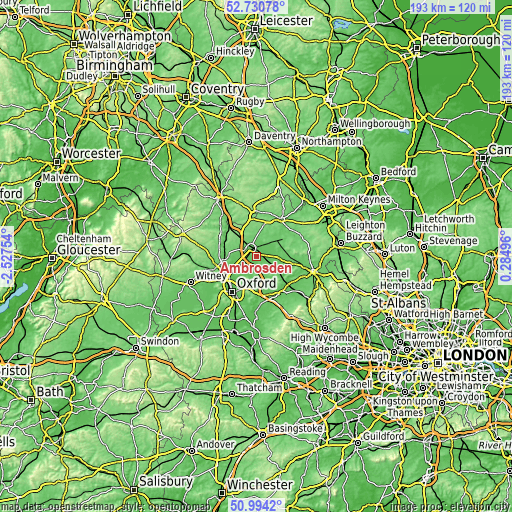 Topographic map of Ambrosden