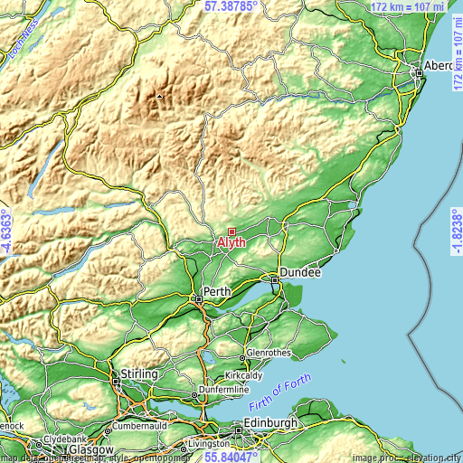 Topographic map of Alyth