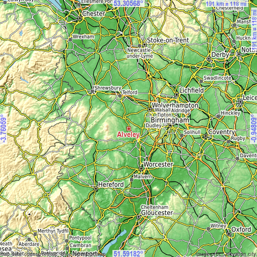 Topographic map of Alveley