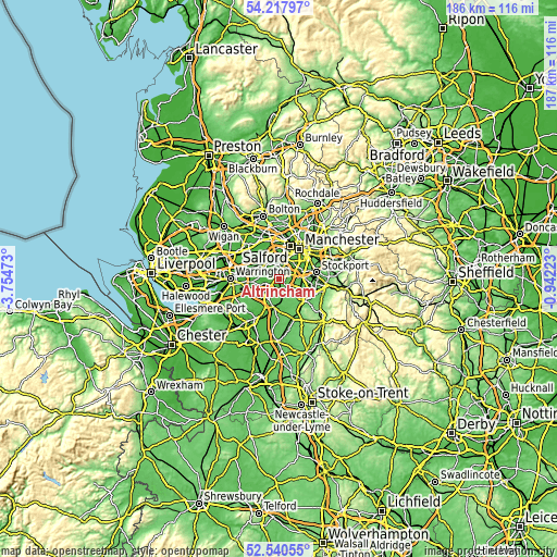 Topographic map of Altrincham