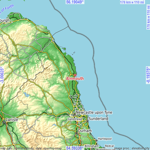 Topographic map of Alnmouth