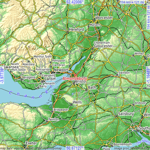 Topographic map of Almondsbury