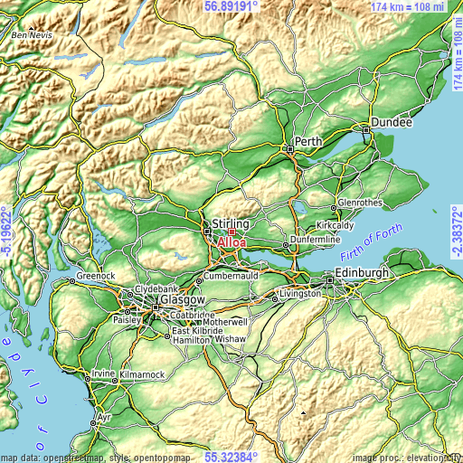 Topographic map of Alloa