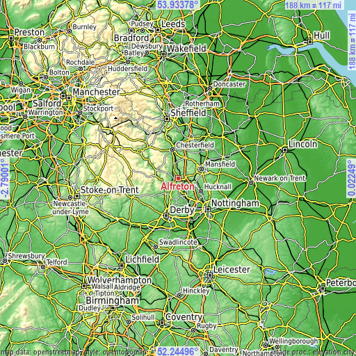 Topographic map of Alfreton