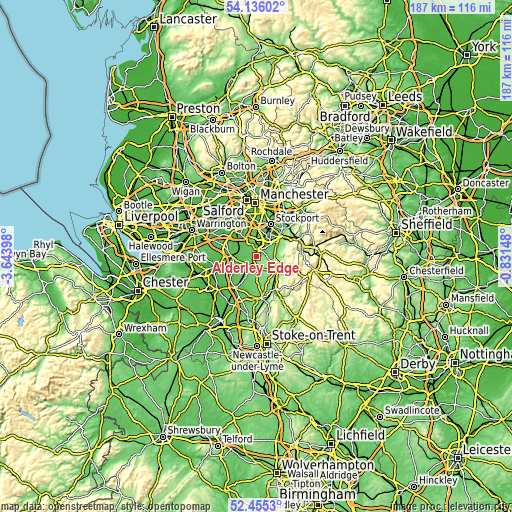 Topographic map of Alderley Edge