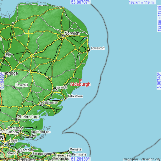 Topographic map of Aldeburgh