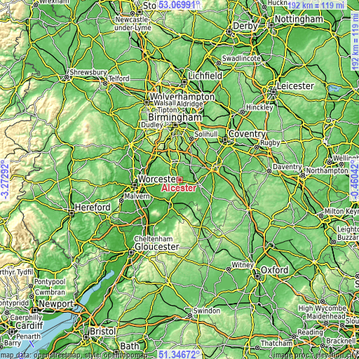 Topographic map of Alcester