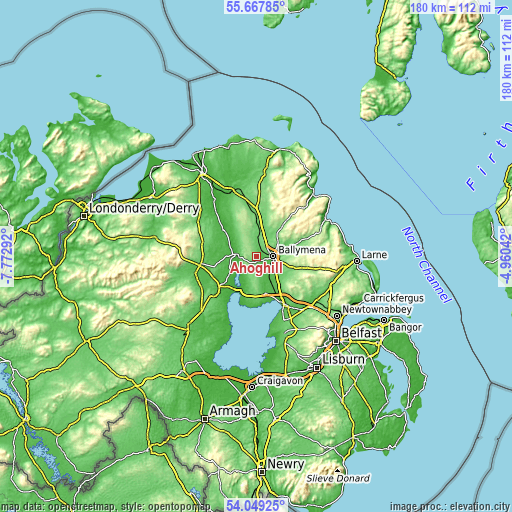 Topographic map of Ahoghill