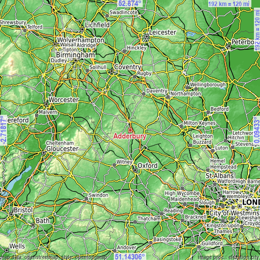 Topographic map of Adderbury