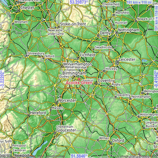 Topographic map of Acocks Green