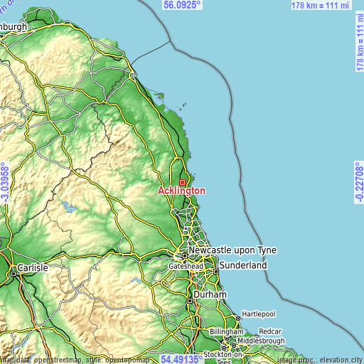 Topographic map of Acklington