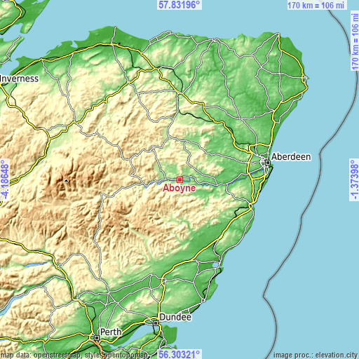 Topographic map of Aboyne