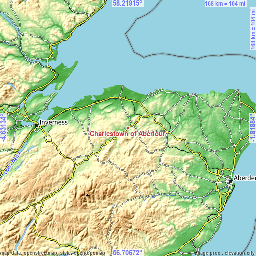 Topographic map of Charlestown of Aberlour