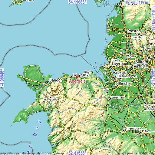 Topographic map of Abergele