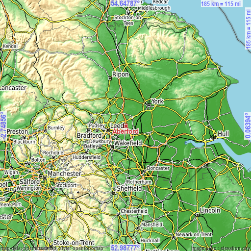 Topographic map of Aberford