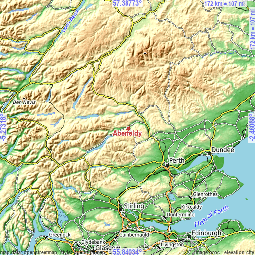 Topographic map of Aberfeldy