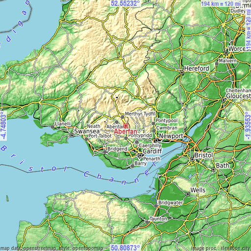 Topographic map of Aberfan