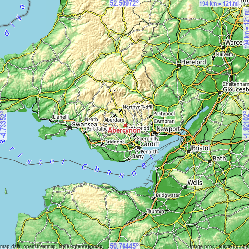 Topographic map of Abercynon