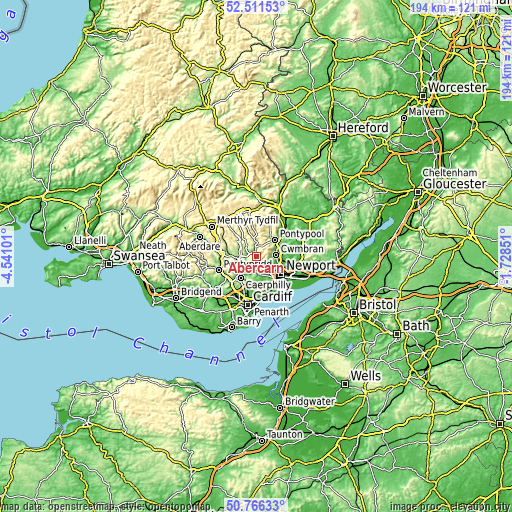Topographic map of Abercarn