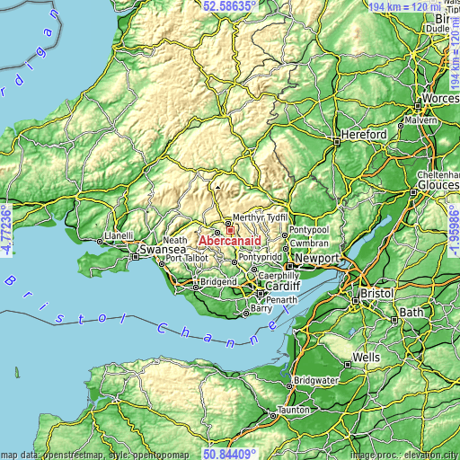 Topographic map of Abercanaid