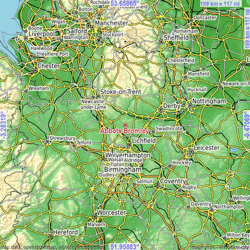 Topographic map of Abbots Bromley