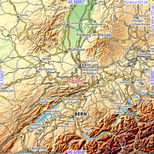 Topographic map of Zwingen