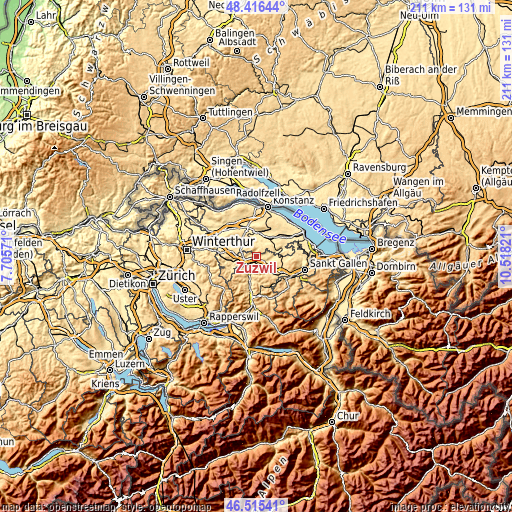 Topographic map of Zuzwil