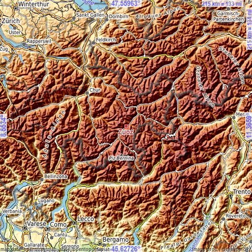Topographic map of Zuoz